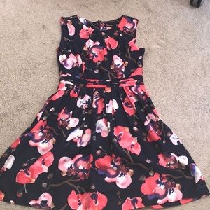 Ellen Tracy Navy with Pink Flowers Dress Size 8